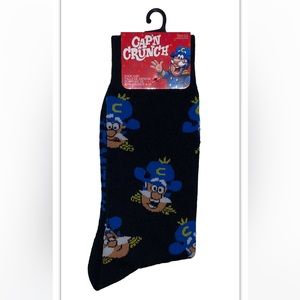 Cap’n Crunch Crew Socks 1 Pair Men's 6-12 Black Blue w Logo Cereal Berries NEW